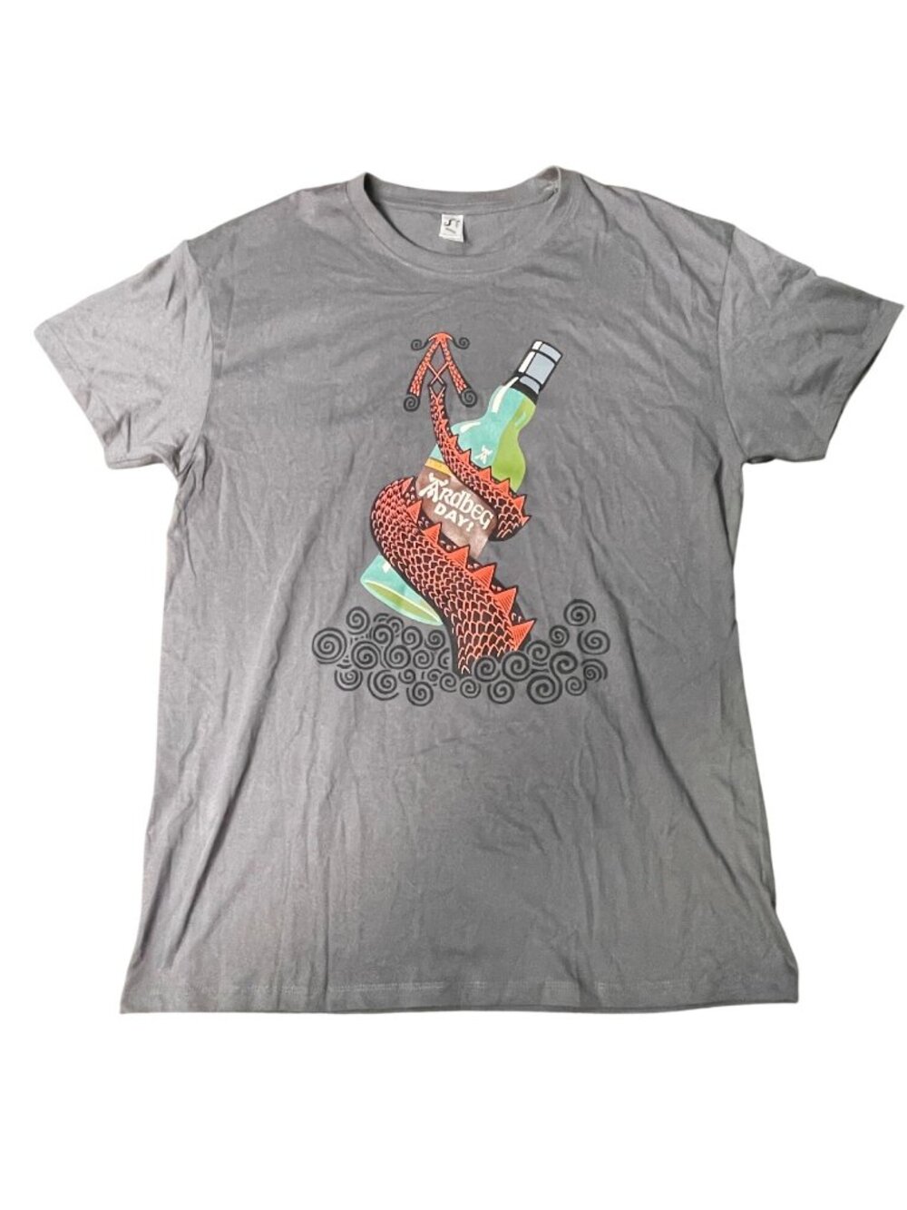 Ardbeg Day 2021 Gray T-Shirt With Dragon Bottle Graphic Unisex 100% Cotton Size